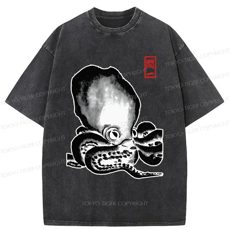 Tokyo-Tiger Retro Octopus Washed T-Shirt