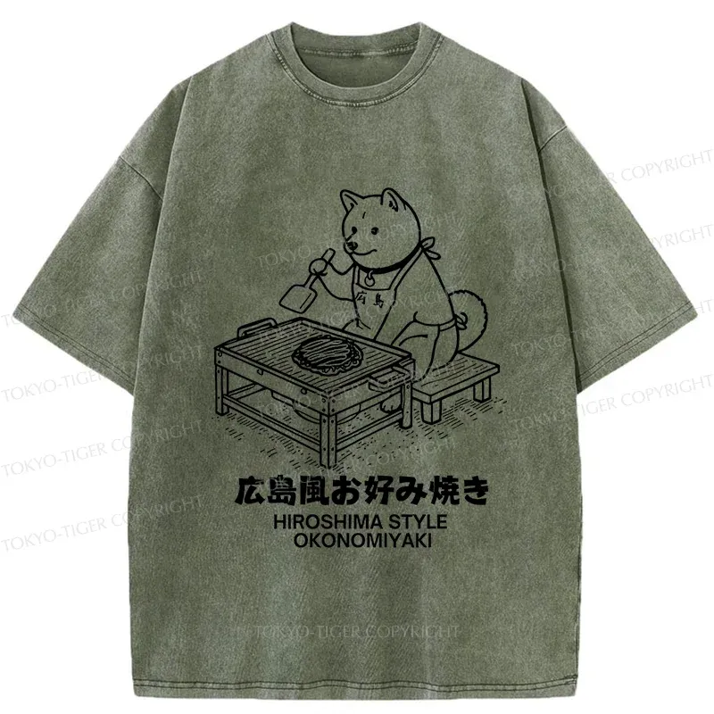 Tokyo-Tiger Cute Dog Okonomiyaki Washed T-Shirt