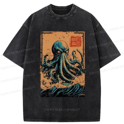 Tokyo-Tiger The Great Wave Off Octopus Washed T-Shirt