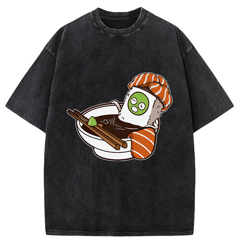 Tokyo-Tiger Lovely Sushi Soy Sauce Bath Washed T-Shirt
