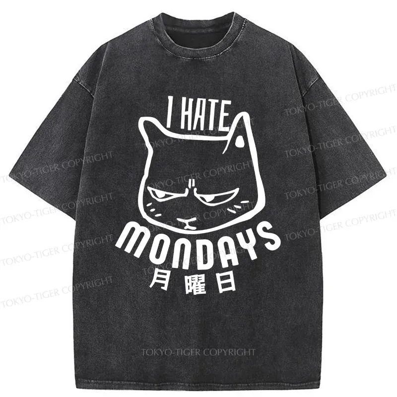 Tokyo-Tiger Cat Hate Monday Washed T-Shirt