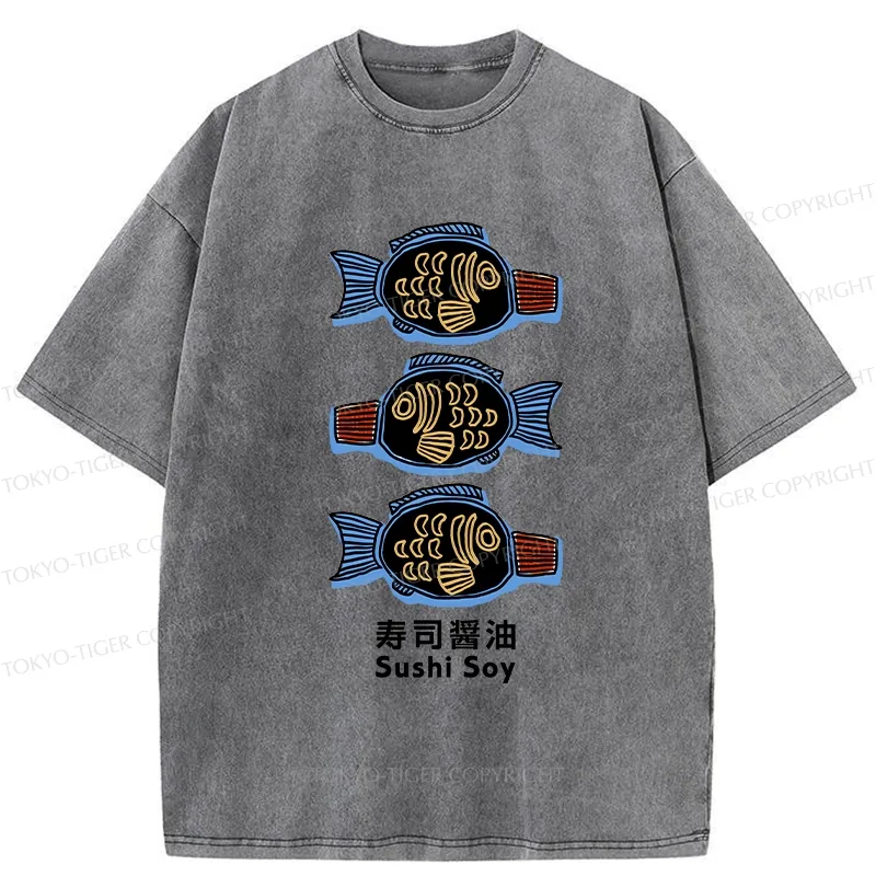 Tokyo-Tiger Sushi Soy Sauce Washed T-Shirt