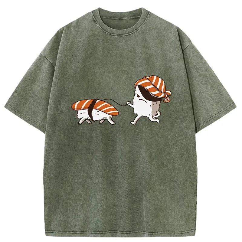 Tokyo-Tiger Sushi Walking Sushi Washed T-Shirt
