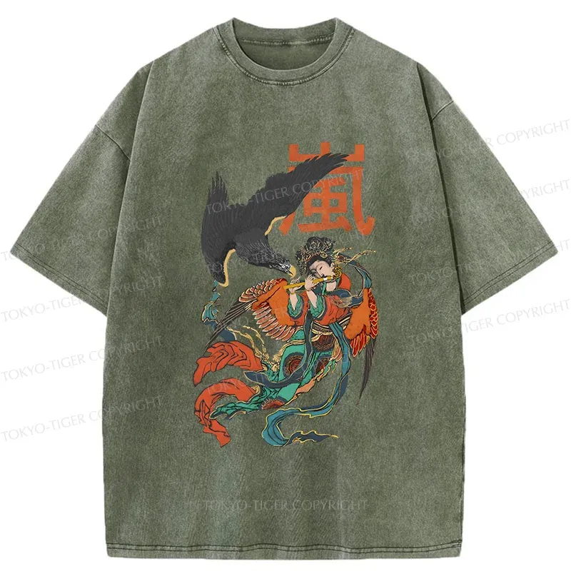 Tokyo-Tiger Japanese mural Washed T-Shirt