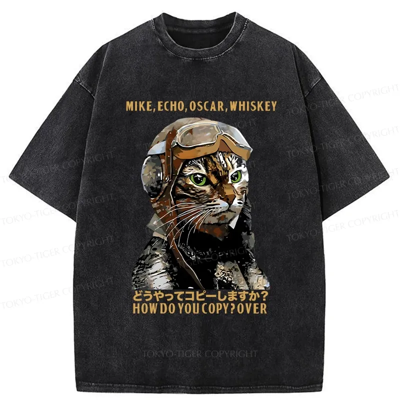Tokyo-Tiger Funny MEOW Washed T-Shirt