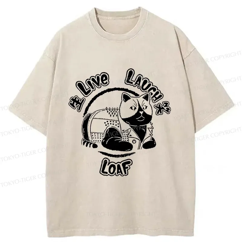 Tokyo-Tiger Live, Laugh, Cat Washed T-Shirt