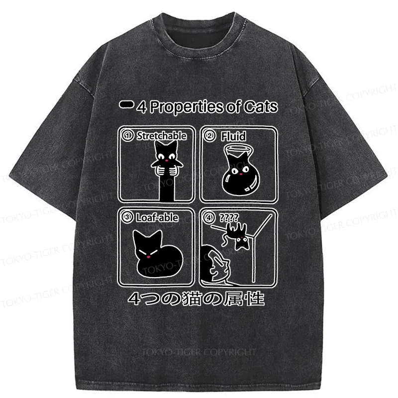 Tokyo-Tiger 4 Attributes Of Cats Washed T-Shirt