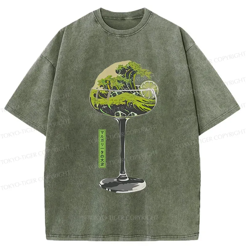 Tokyo-Tiger Wave Of Wine Washed T-Shirt