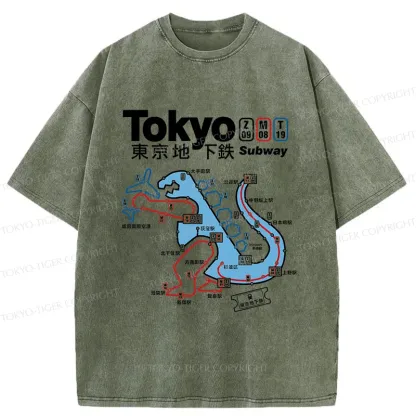 Tokyo-Tiger Tokyo Subway Map Washed T-Shirt