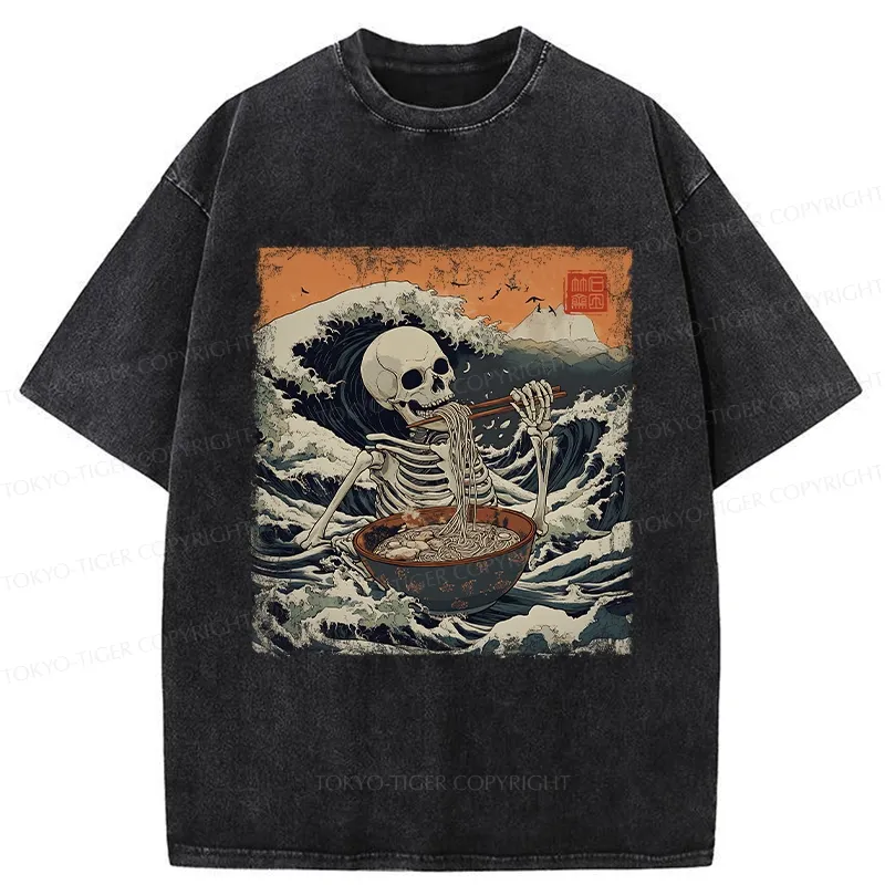 Tokyo-Tiger Ramen Lover Skeleton Washed T-Shirt Sale