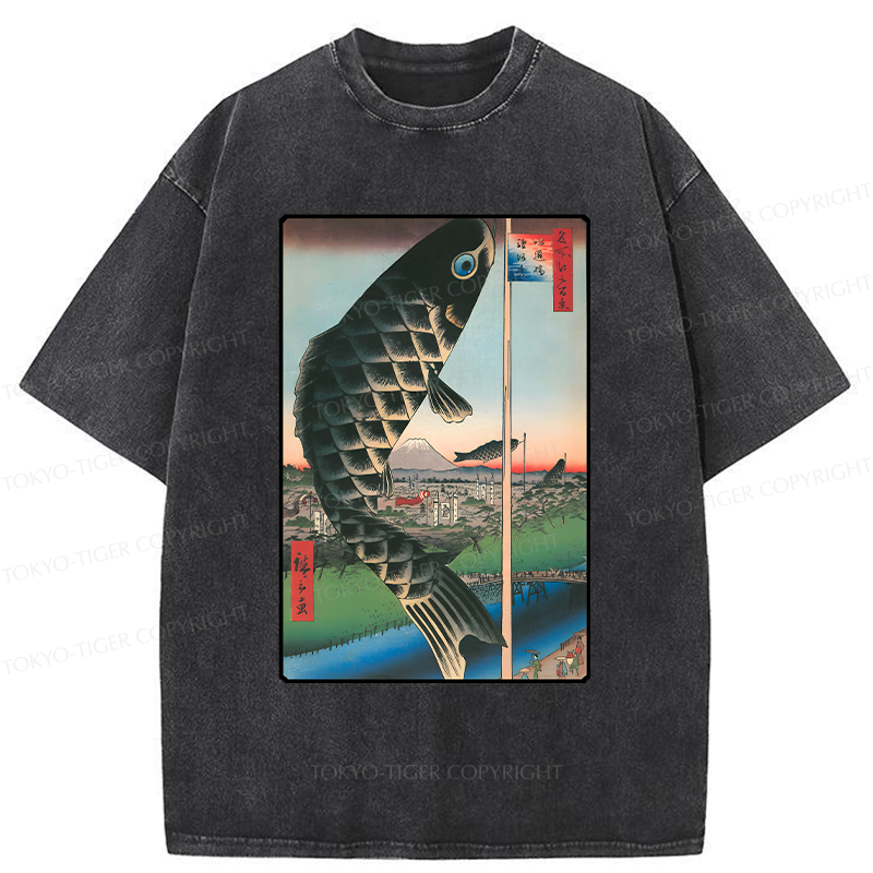 Tokyo-Tiger Japanese Carp Streamer Washed T-Shirt
