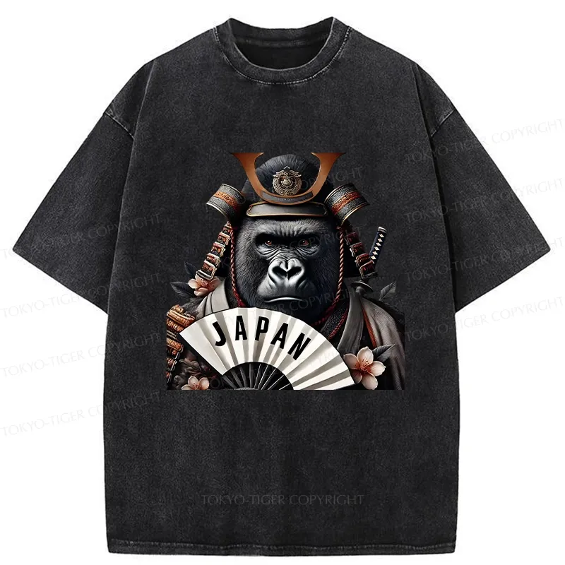 Tokyo-Tiger Japanese Samurai Gorilla Washed T-Shirt