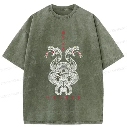 Tokyo-Tiger Double Snakes Encircling Washed T-Shirt