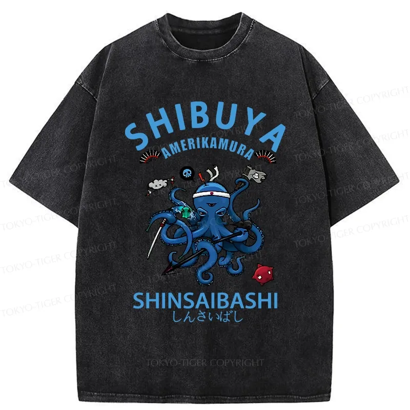 Tokyo-Tiger Shibuya Octopus Washed T-Shirt