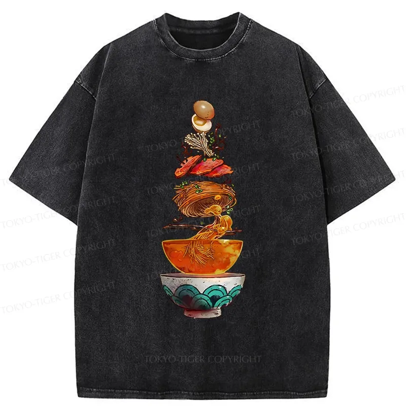 Tokyo-Tiger Funny Ramen Layers Washed T-Shirt Sale