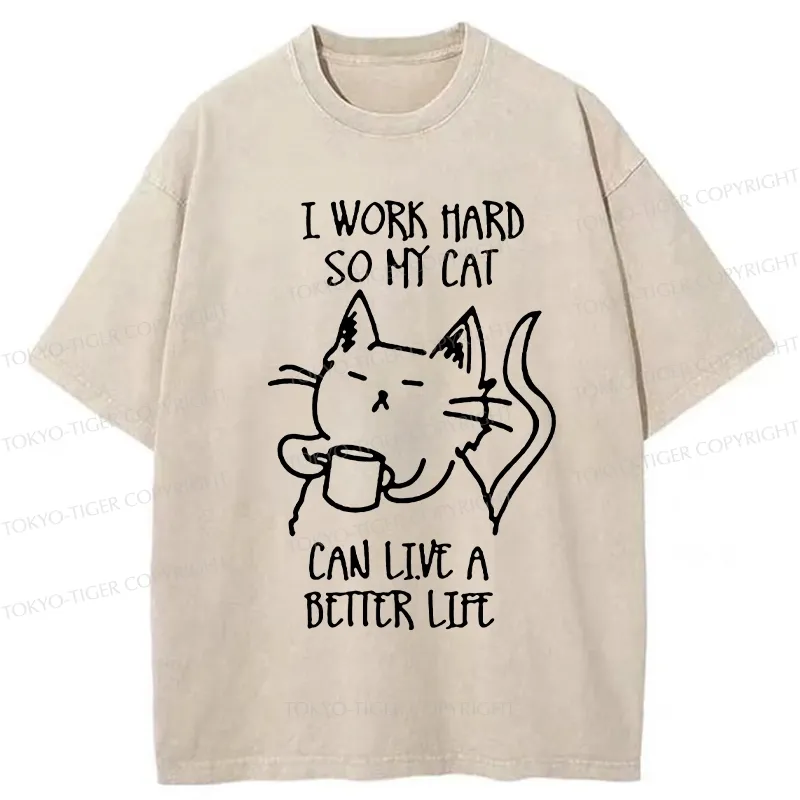 Tokyo-Tiger Working Hard For Cat Washed T-Shirt