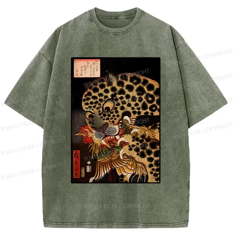 Tokyo-Tiger Japanese Traditional Panther Washed T-Shirt