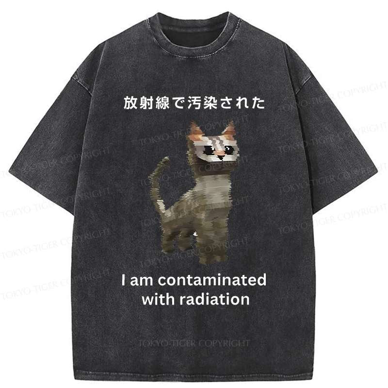 Tokyo-Tiger Irradiated Cat Funny Washed T-Shirt