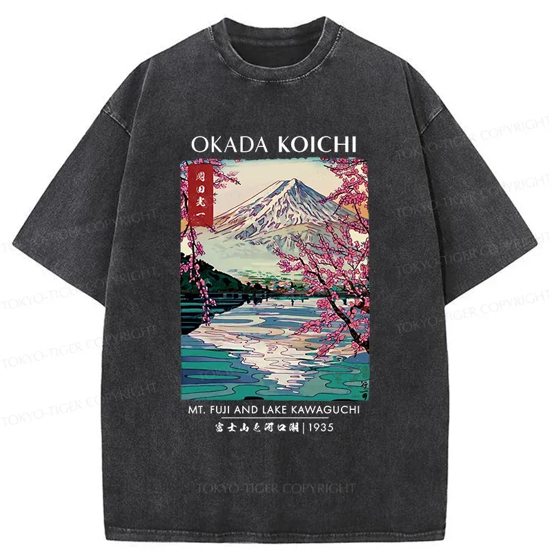 Tokyo-Tiger Japanese Traditional Mount Fuji Washed T-Shirt