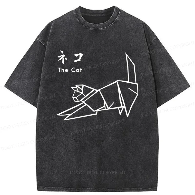 Tokyo-Tiger Japanese Origami Cat Washed T-Shirt