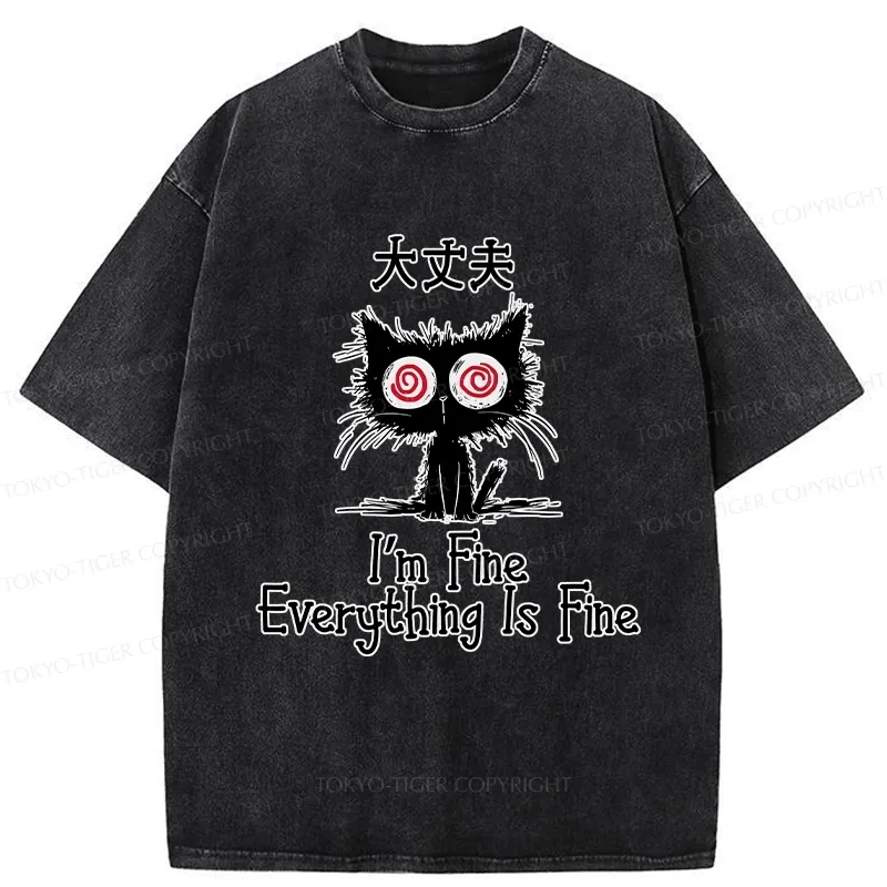 Tokyo-Tiger Everything Is Fine Cat Washed T-Shirt