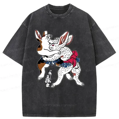 Tokyo-Tiger Rabbits Wrestling Sumo Washed T-Shirt