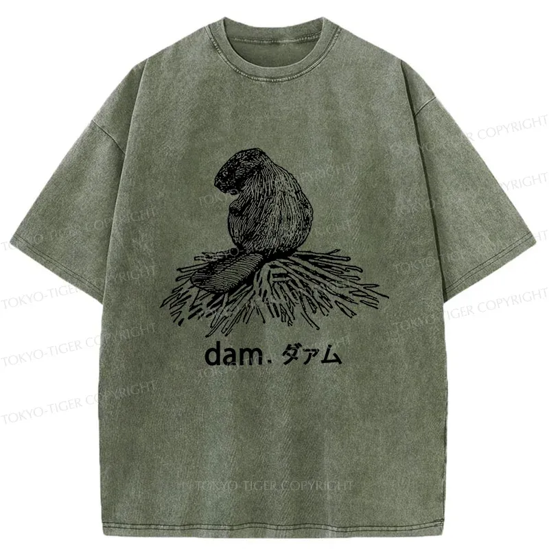Tokyo-Tiger Otter Builds Dam Washed T-Shirt