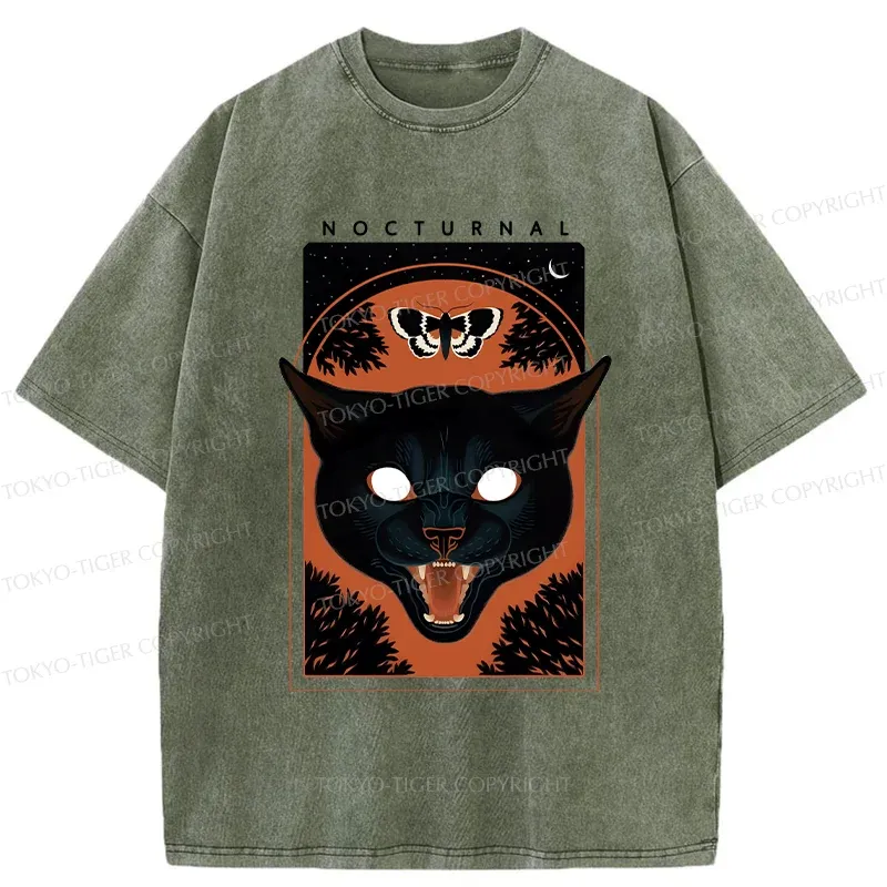 Tokyo-Tiger Scary Black Cat Washed T-Shirt