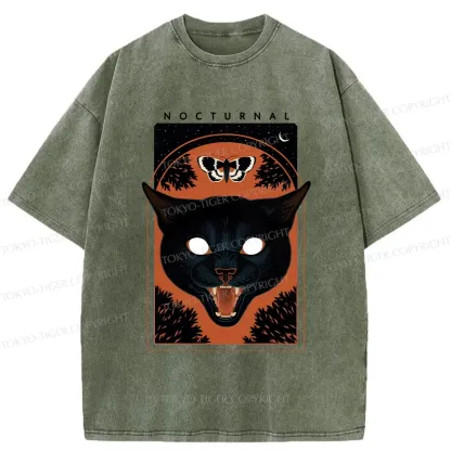 Tokyo-Tiger Scary Black Cat Washed T-Shirt