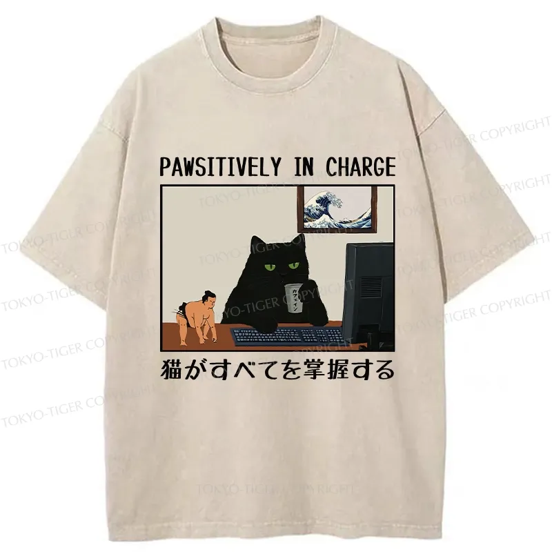 Tokyo-Tiger Pawsitively In Charge Washed T-Shirt