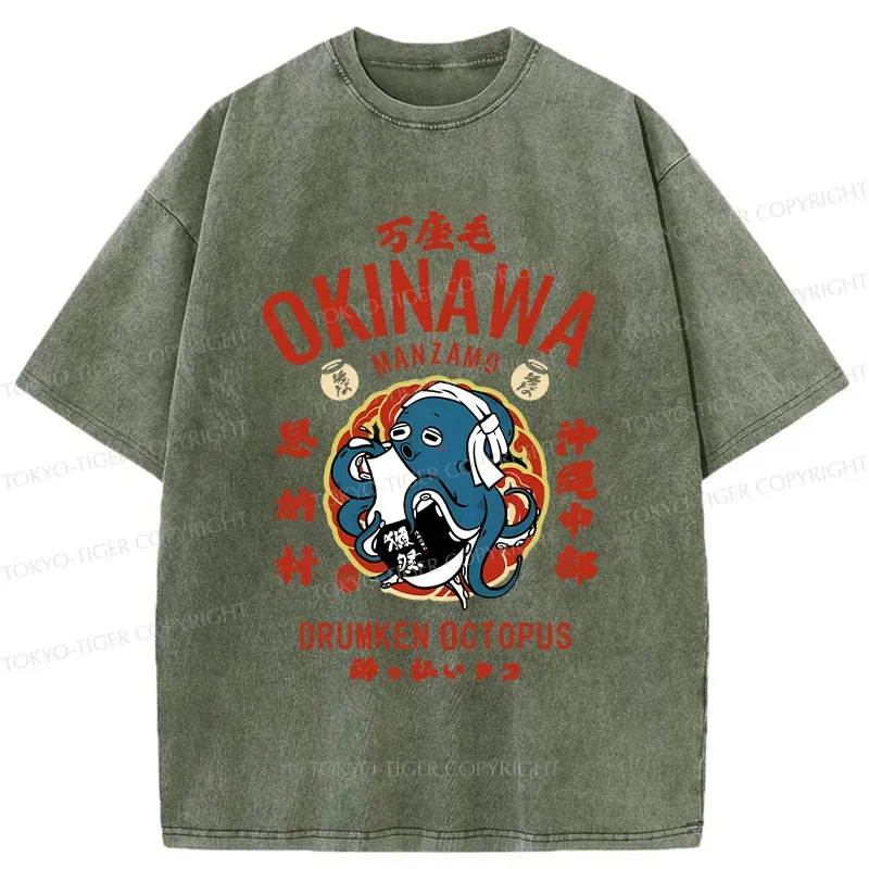 Tokyo-Tiger Okinawa Drunken Octopus Washed T-Shirt