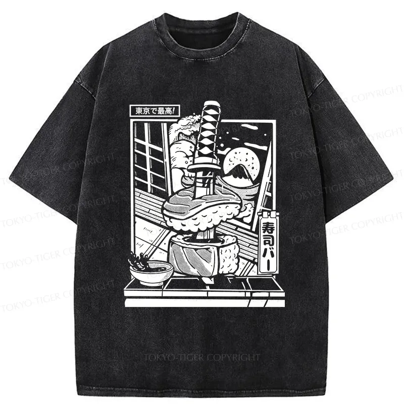 Tokyo-Tiger Best Sushi Bar In Tokyo Washed T-Shirt Sale