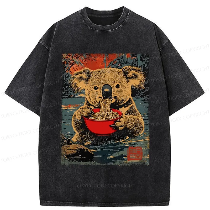 Tokyo-Tiger Ramen Lover Koala Washed T-Shirt Sale