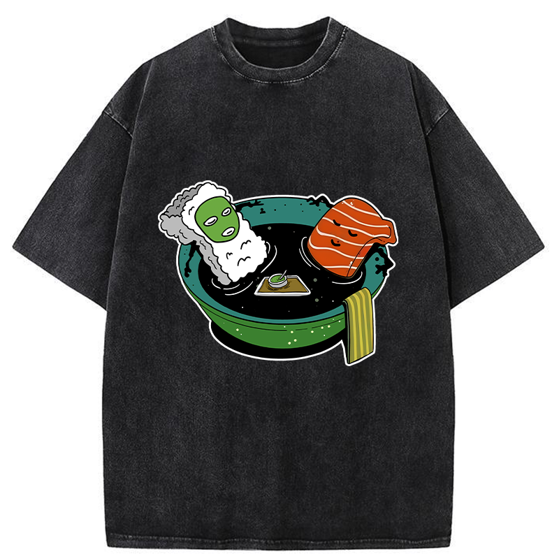 Tokyo-Tiger Soy Sauce Bath Sushi Washed T-Shirt