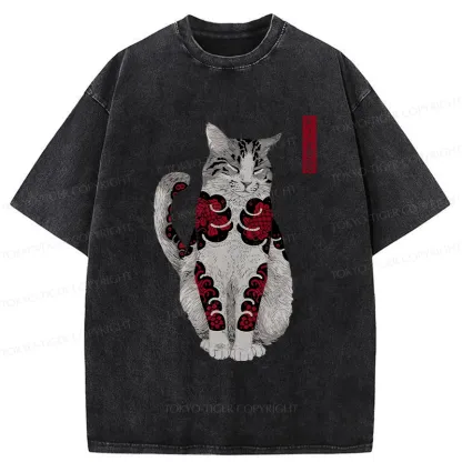 Tokyo-Tiger Tattooed Cat Washed T-Shirt