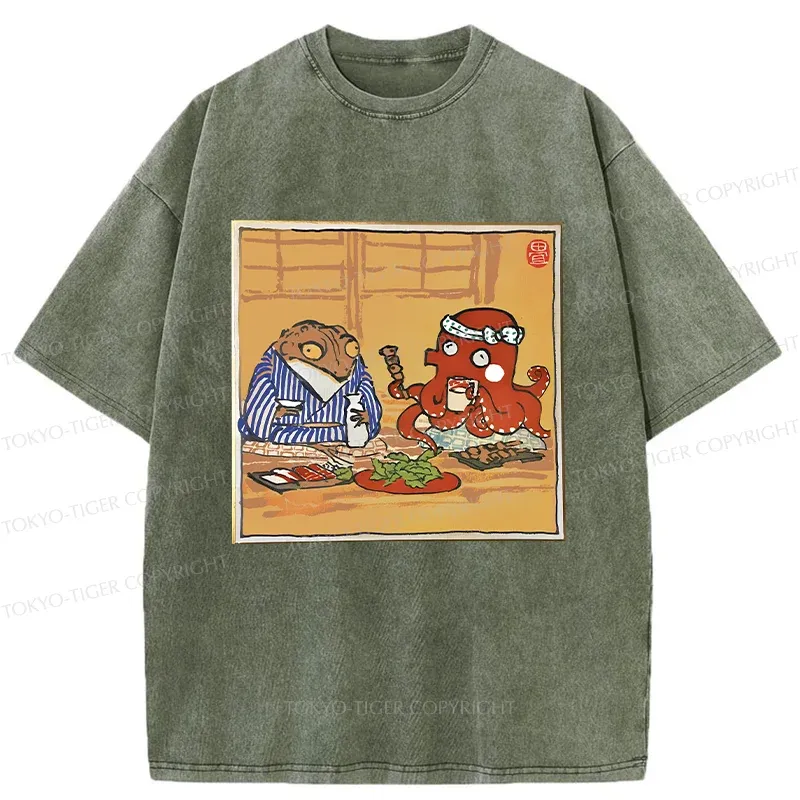 Tokyo-Tiger Monster Gathering Funny Washed T-Shirt