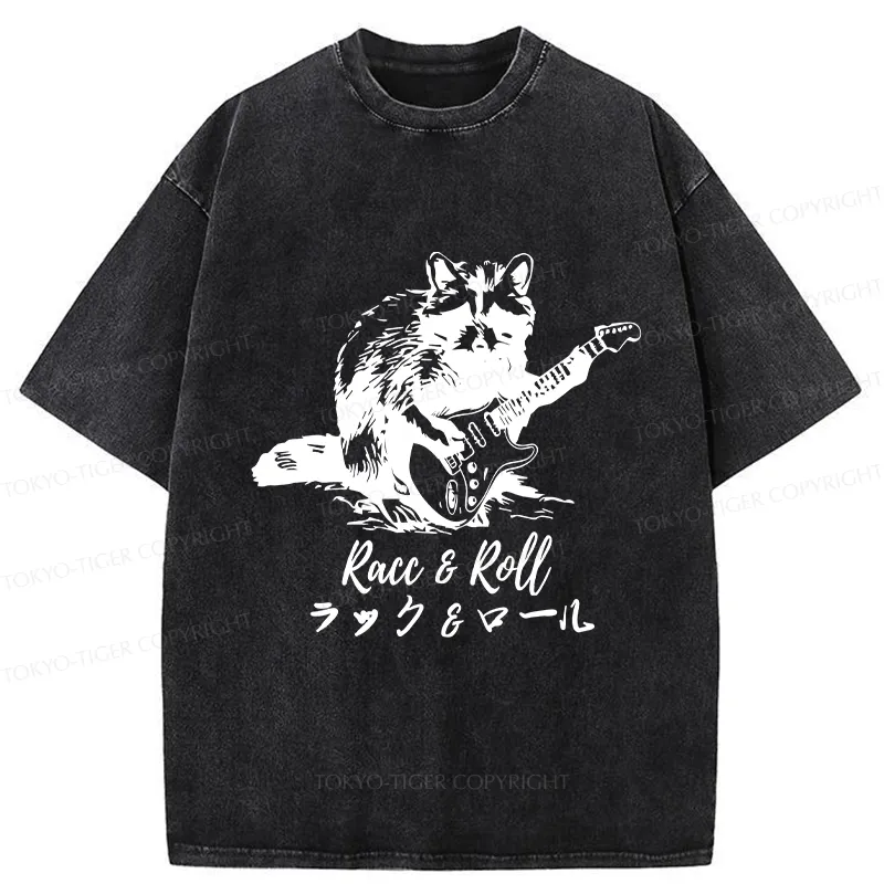 Tokyo-Tiger Funny Racc & Roll Washed T-Shirt Sale