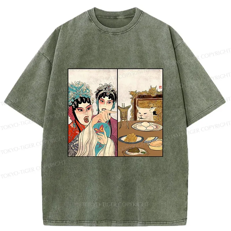 Tokyo-Tiger Asian Traditions Funny Washed T-Shirt