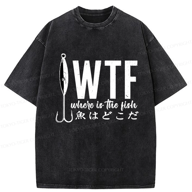 Tokyo-Tiger Funny Where's The Fish Washed T-Shirt