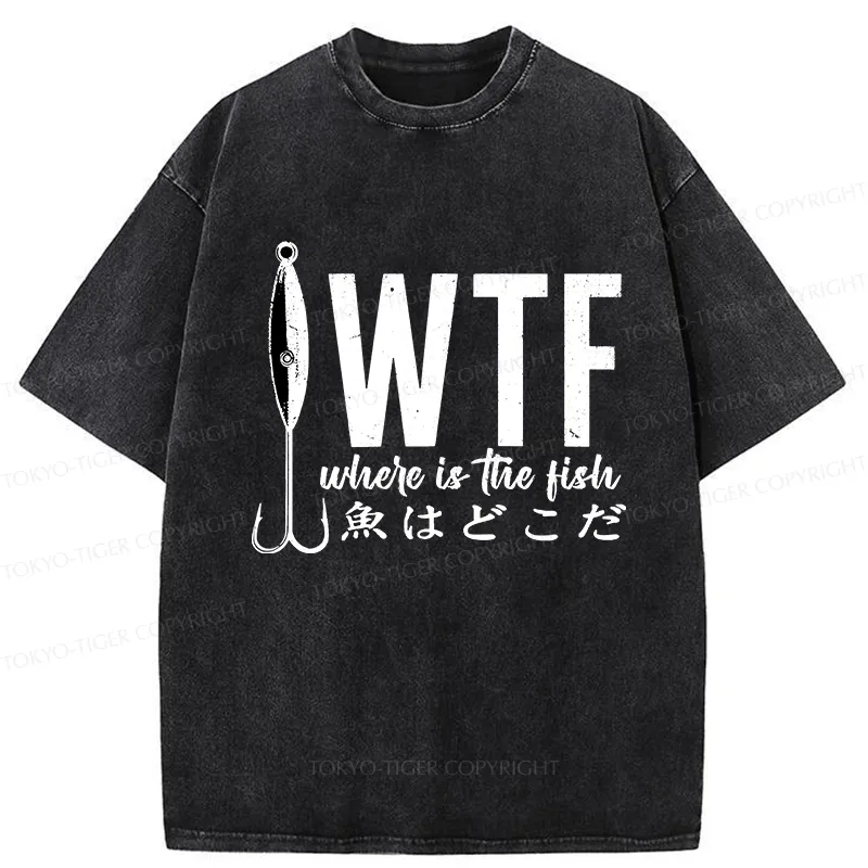 Tokyo-Tiger Funny Where's The Fish Washed T-Shirt