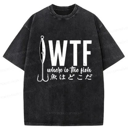 Tokyo-Tiger Funny Where's The Fish Washed T-Shirt