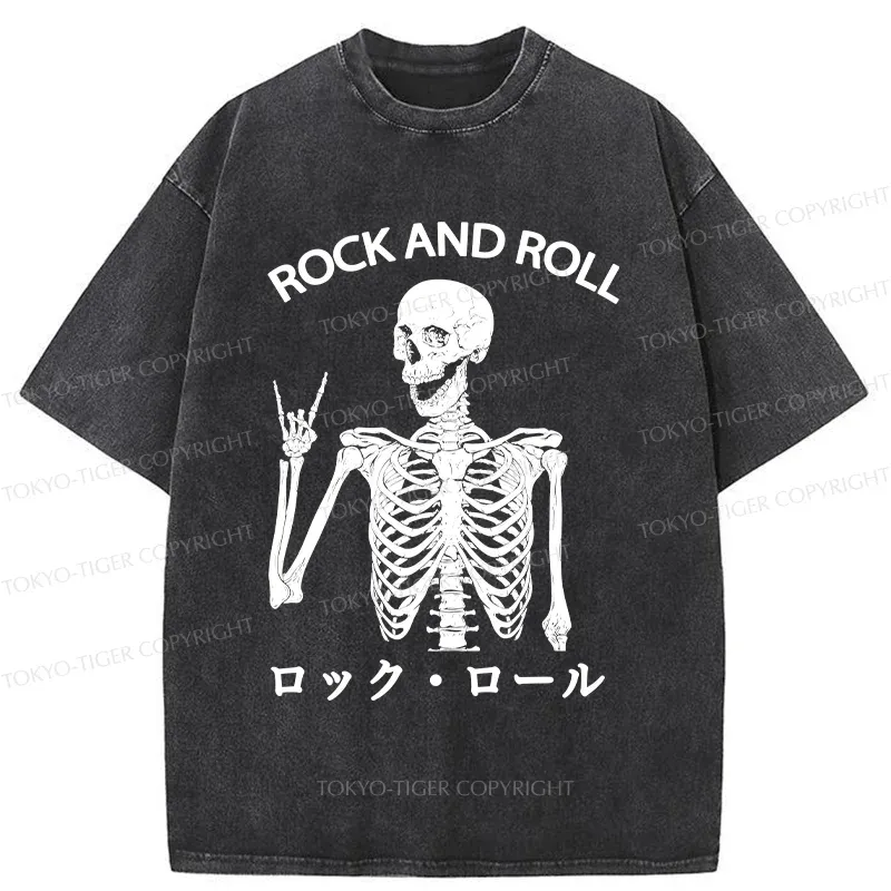 Tokyo-Tiger Rock Skull Washed T-Shirt