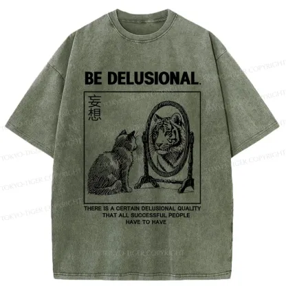 Tokyo-Tiger Cat's Delusion Funny Washed T-Shirt