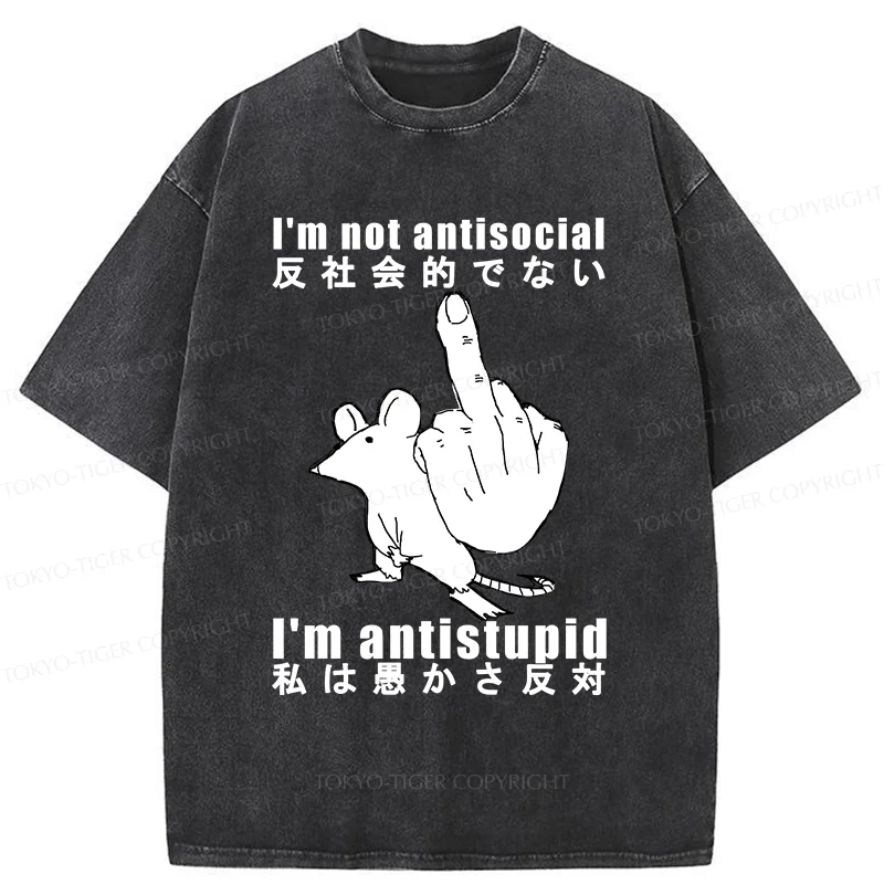 Tokyo-Tiger Anti-stupid Mouse Washed T-Shirt