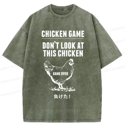 Tokyo-Tiger Funny Chicken Game Washed T-Shirt