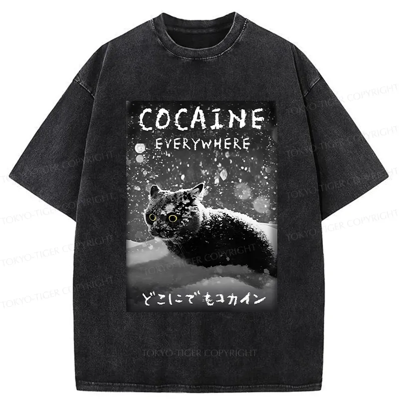 Tokyo-Tiger Funny Coaine Everywhere Washed T-Shirt