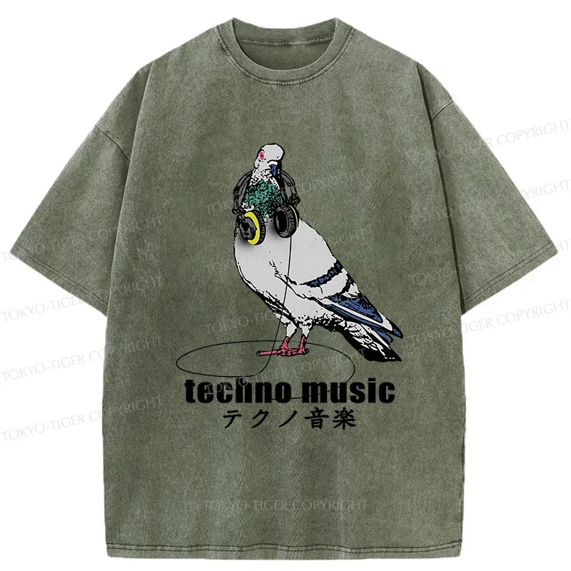 Tokyo-Tiger Techno Music Washed T-Shirt