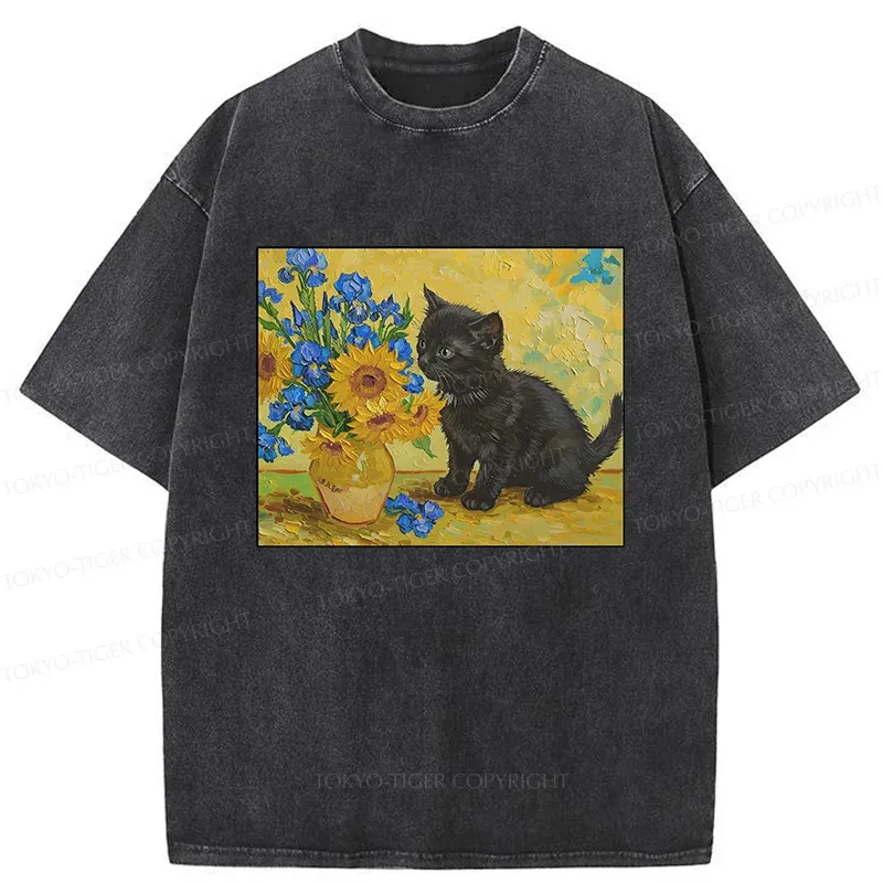 Tokyo-Tiger Van Gogh's Black Cat Washed T-Shirt