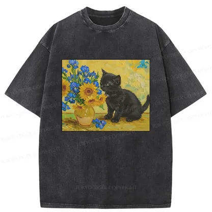 Tokyo-Tiger Van Gogh's Black Cat Washed T-Shirt
