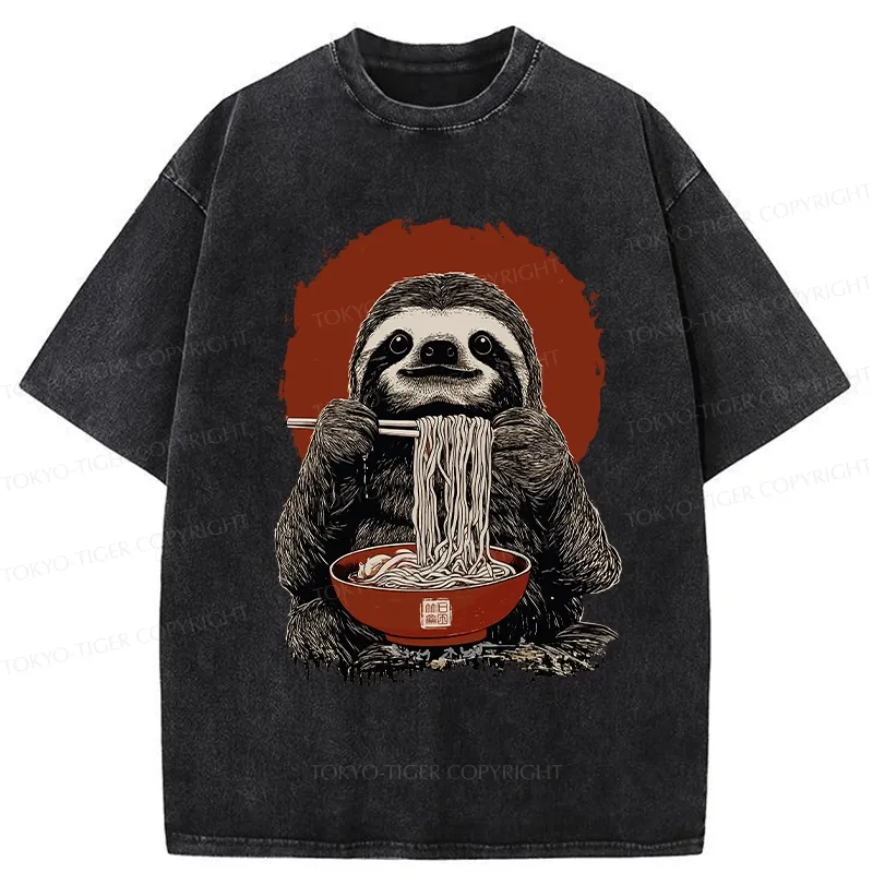 Tokyo-Tiger Ramen Lover Sloth Washed T-Shirt